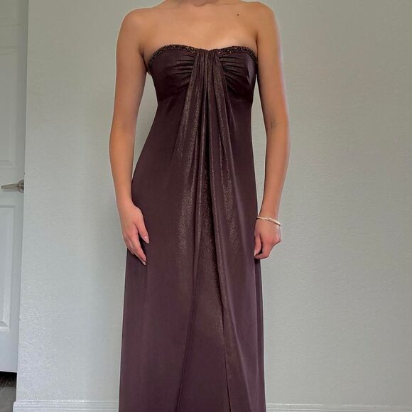 David’s Bridal late 2000s strapless brown maxi dress - Picture 1 of 8